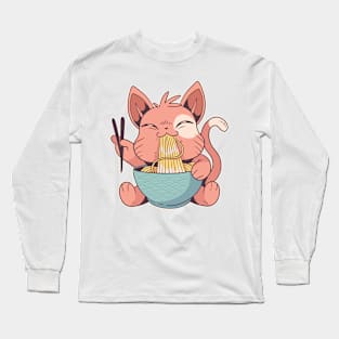 Kawaii Cat Eating Ramen Long Sleeve T-Shirt